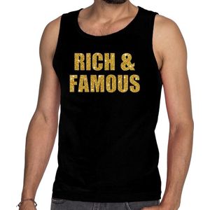 Gouden rich & famous glitter tanktop / mouwloos shirt zwart heren - heren singlet Gouden rich & famous S