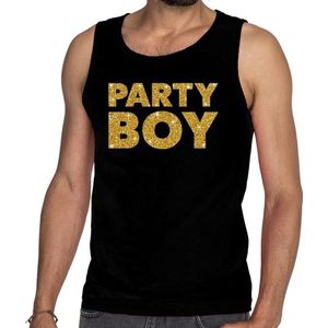 Gouden party boy glitter tanktop / mouwloos shirt zwart heren - heren singlet Gouden party boy XXL