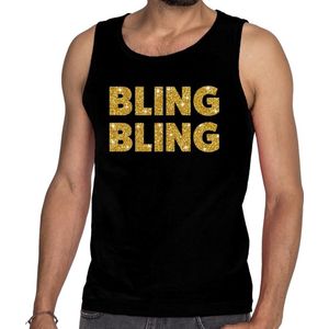 Gouden bling bling glitter tanktop / mouwloos shirt zwart heren - heren singlet Gouden bling bling S