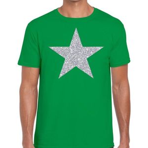 Zilveren ster glitter fun t-shirt groen voor heren