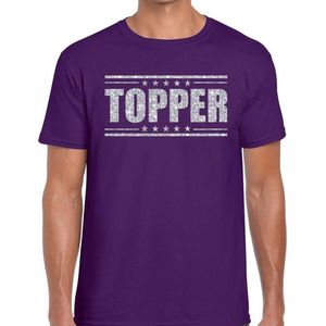 Paars Topper shirt in zilveren glitter letters heren - Toppers dresscode kleding