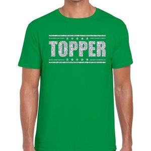 Groen Topper shirt in zilveren glitter letters heren - Toppers dresscode kleding
