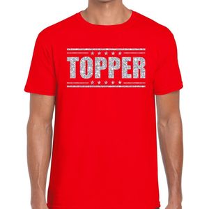 Rood Topper shirt in zilveren glitter letters heren - Toppers dresscode kleding