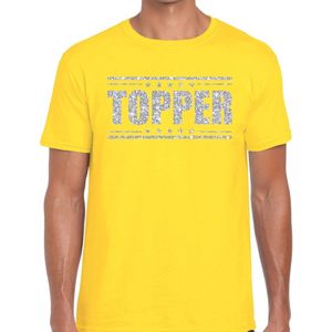 Geel Topper shirt in zilveren glitter letters heren - Toppers dresscode kleding