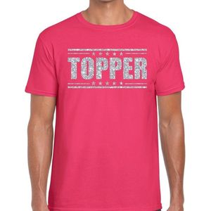 Roze Topper shirt in zilveren glitter letters heren - Toppers dresscode kleding S