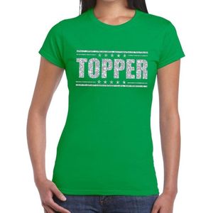 Groen Topper shirt in zilveren glitter letters dames - Toppers dresscode kleding XL