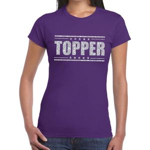 Topper t-shirt paars met zilveren glitters dames - Feestshirts