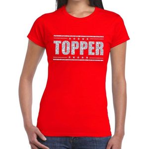 Rood Topper shirt in zilveren glitter letters dames - Toppers dresscode kleding