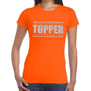 Oranje Topper shirt in zilveren glitter letters dames