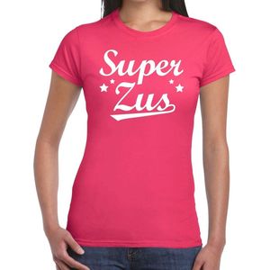 Super zus t-shirt roze voor dames - fuchsia roze super zus cadeaushirt - kado shirt voor zusjes
