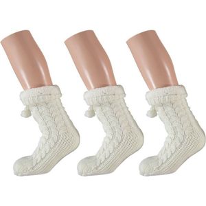3 Paar dames anti-slip huissokken/slofsokken wit mt 35-41