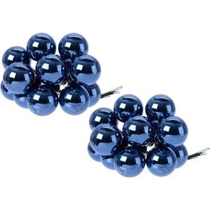 20x Mini glazen kerstballen kerststekers/instekertjes donkerblauw 2 cm - Donkerblauwe kerststukjes kerstversieringen glas