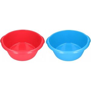 2x Grote afwasteil blauw / rood 25 L 50 cm - camping afwasbakken