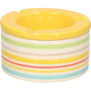 Gekleurde terrasasbak/stormasbak - met geel deksel - keramiek - 12 cm