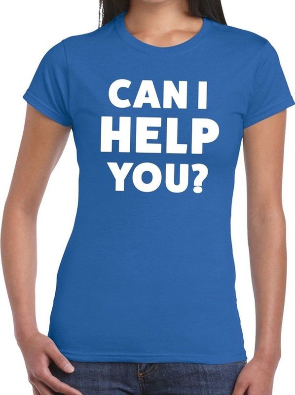 Can i help you beurs evenementen t-shirt blauw dames - verkoop horeca