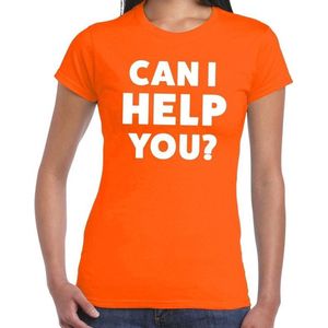 Oranje tekst shirt met can i help you bedrukking voor dames - Feestshirts