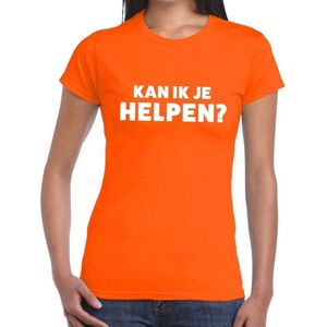 Evenementen tekst t-shirt oranje met Kan ik je helpen bedrukking voor dames