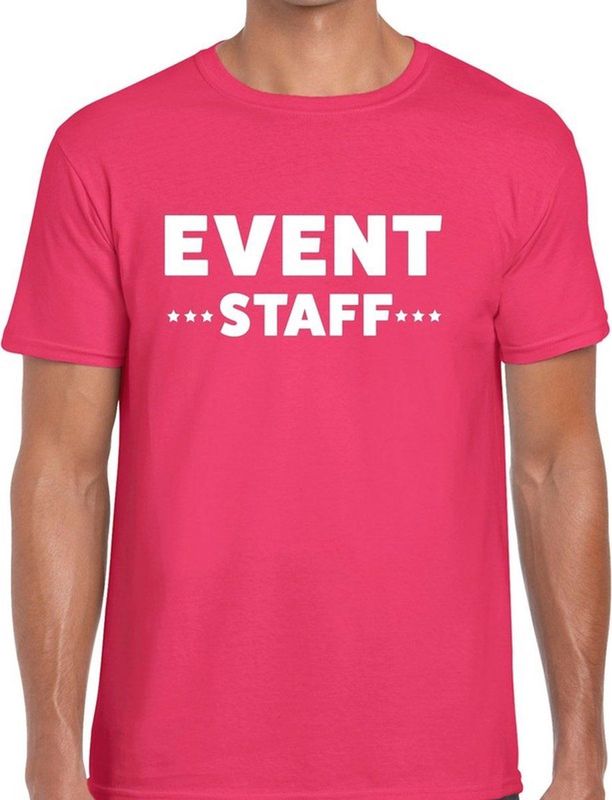 Event staff tekst t-shirt fuchsia roze heren - evenementen crew personeel shirt
