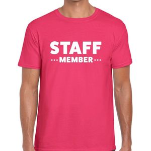 Staff member tekst t-shirt fuchsia roze heren - evenementen crew personeel shirt
