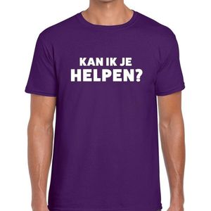 Evenementen tekst t-shirt paars met Kan ik je helpen bedrukking voor heren