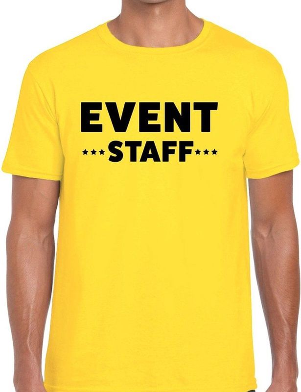 Event staff tekst t-shirt geel heren - evenementen crew personeel shirt