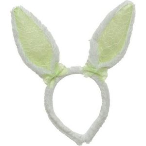 Wit/Groene Konijn/Haas Oren Verkleed Diadeem Voor Kids/Volwassenen - Verkleedaccessoires