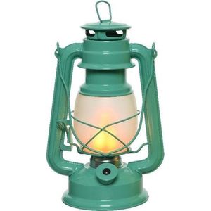 Turquoise blauwe LED licht stormlantaarn 24 cm met vlam effect - Campinglamp/campinglicht - Vuur LED lamp