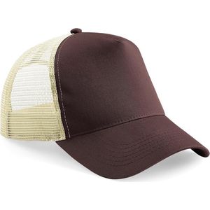 Truckers baseballcap - bruin/creme - volwassenen - voordelige petjes/caps - verstelbaar