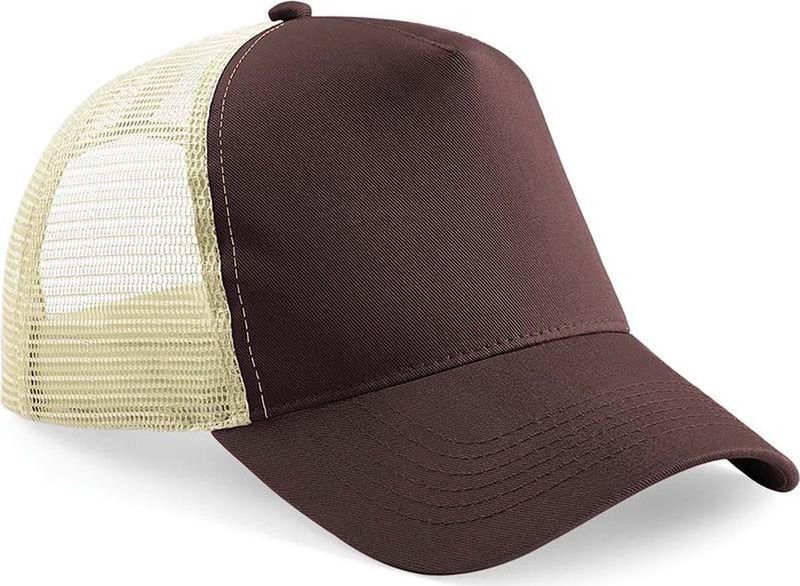 Truckers baseballcap - bruin/creme - volwassenen - voordelige petjes/caps - verstelbaar