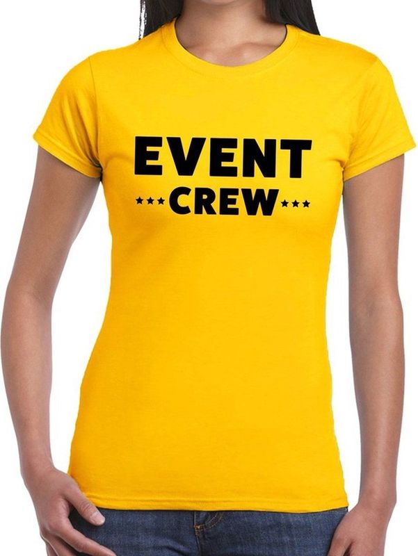 Event crew tekst t-shirt geel dames - evenementen crew personeel shirt