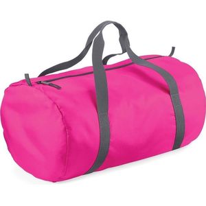 Fuchsia roze ronde polyester sporttas/weekendtas 32 liter