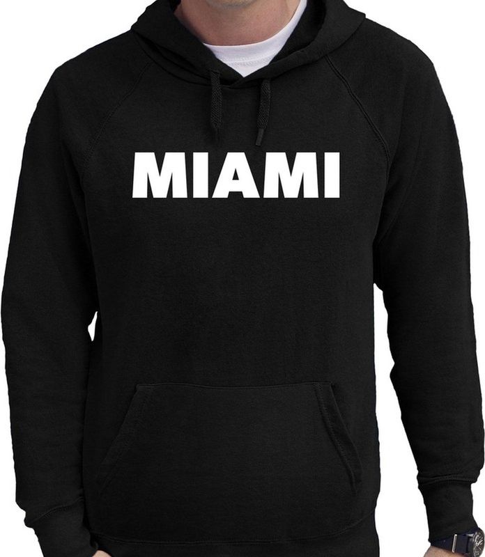 Miami tekst hoodie zwart voor heren - zwarte Miami sweater/trui met capuchon