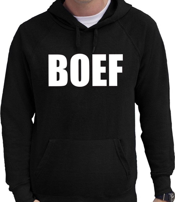 BOEF hoodie zwart heren - zwarte BOEF sweater/trui met capuchon