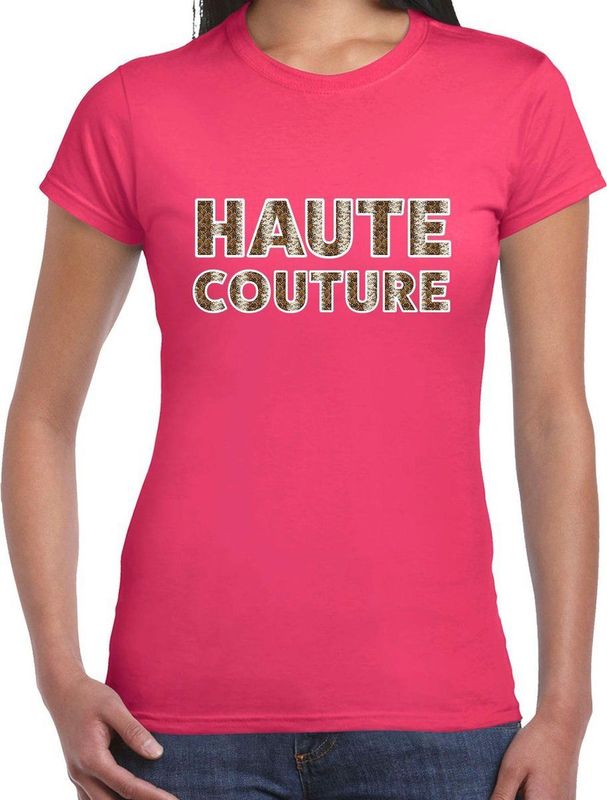 Haute couture slangen print tekst t-shirt roze dames - dames shirt Haute couture slangen print