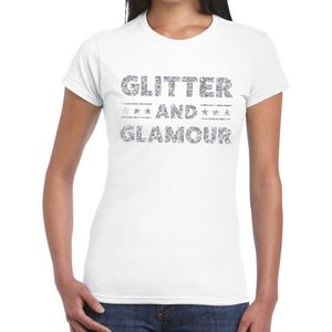Glitter and Glamour zilver glitter tekst t-shirt wit dames - zilver glitter and Glamour shirt