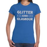 Glitter and Glamour zilver glitter tekst t-shirt blauw dames - zilver glitter and Glamour shirt