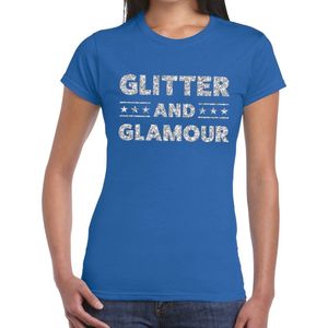 Glitter and Glamour zilver glitter tekst t-shirt blauw dames - zilver glitter and Glamour shirt