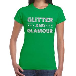 Glitter and Glamour zilver glitter tekst t-shirt groen dames - zilver glitter and Glamour shirt