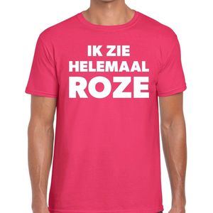 Ik zie helemaal roze tekst t-shirt fuchsia rozeheren - heren fun shirt