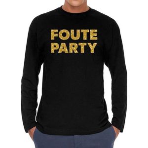 Long sleeve t-shirt zwart met Foute party goud glitter bedrukking voor heren