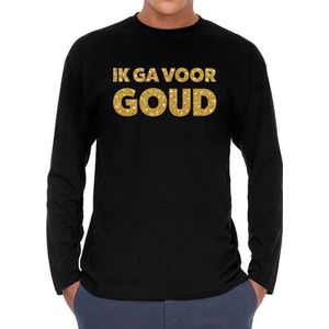 Ik ga voor goud glitter long sleeve t- shirt zwart heren - zwart ik ga voor goud glitter shirt met lange mouwen