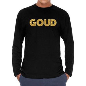 Bellatio Decorations longsleeve shirt voor heren goud - glitter tekst - foute party/carnaval - zwart M