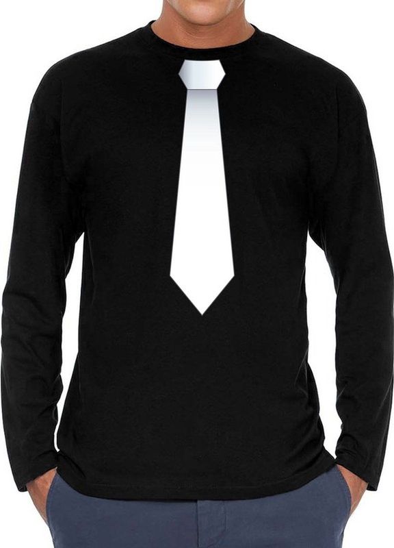 Stropdas wit long sleeve t-shirt zwart voor heren