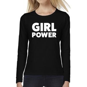 Girl Power tekst t-shirt long sleeve zwart voor dames - Girl Power shirt met lange mouwen XS