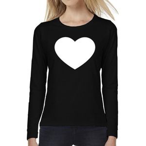 Hart tekst t-shirt long sleeve zwart voor dames - Harten shirt met lange mouwen