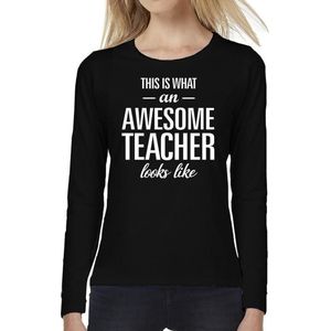 Cadeau long-sleeve shirt voor dames - awesome teacher - docent/lerares bedankje - juffendag - zwart