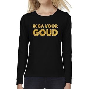 Zwart long sleeve t-shirt met gouden Ik ga voor GOUD tekst voor dames