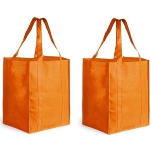 2x Boodschappen tas/shopper oranje 38 cm - 2 Stuks stevige boodschappentassen/shopper bag
