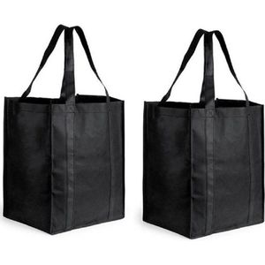 2x Boodschappen tas/shopper zwart 38 cm - 2 Stuks stevige boodschappentassen/shopper bag