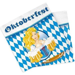 40x Papieren servetjes bierfeesten/oktoberfest blauw/zwart thema feestartikelen 33 x 33 cm - Feestservetten